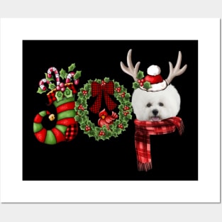 Christmas Joy Dwarf Stocking Reindeer Bichon Frise Posters and Art